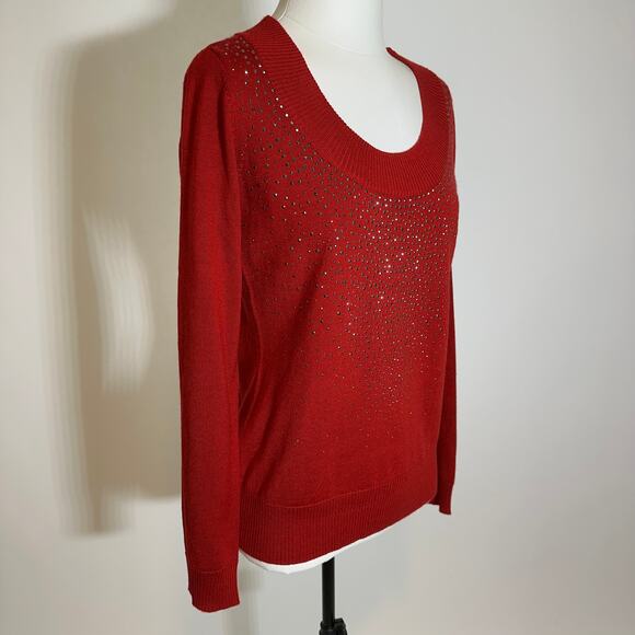 NWOT Calvin Klein Red Wool Blend Embellished Sparkle Sweater Womens Size Small S - Picture 2 of 9